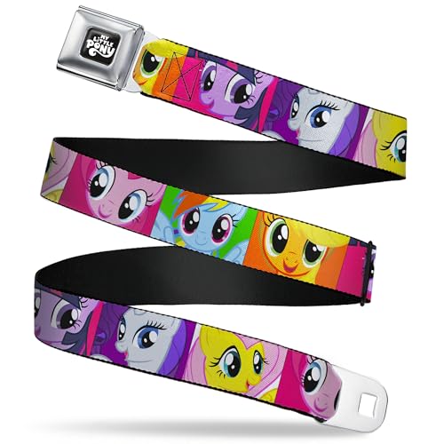 My Little Pony Belt, Seatbelt Buckle Belt, My Little Pony Mane Six Close Up Face Blocks Multi Color, Youth 20 to 36 Inches
