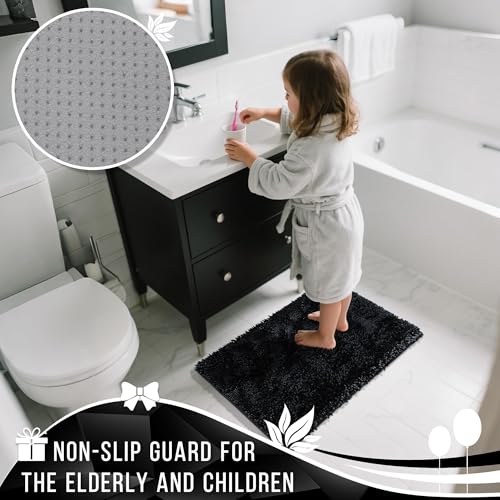 Image of Yimobra Chenille Bathroom Rugs Non Slip, Extra Thick Soft Absorbent Bath Rug, Machine Washable Quick Dry Bath Mat for Bathroom Floor, Tub and Shower, Home Decor Accessories, 24x17, Black