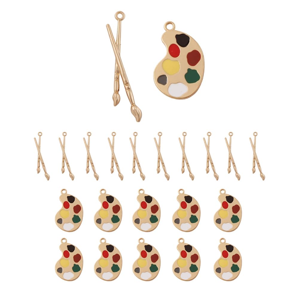 NOIAFZY 20Pcs Adorable Golden Zinc Alloy Pendant Charms Paint Palette Brushes Enamel Charms for DIY Jewelry Making Earrings Necklace Accessories