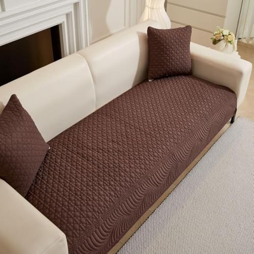 Image of HOMETHREADS Premium Cotton Sofa Cover Mat with PVC Backing for Non-Slip Comfort (Brown, 3 Seater | 70x180cm)