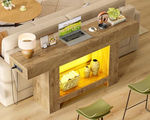 Image of 63 inch Entryway Table with Smart RGB Lights and Charging Station, Narrow Console Table with App-Controlled and Music Sync, Farmhouse Entry Way with Open Storage for Living Room, Hallway, Behind Couch