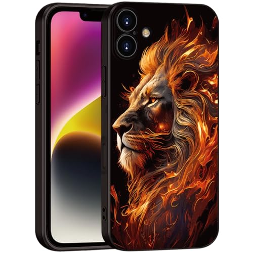 Printed with Lion for iPhone 16 case, Flaming Lion Silicone Soft Shockproof Case - Exuding Royal Authority (A1-Lions-Animal)