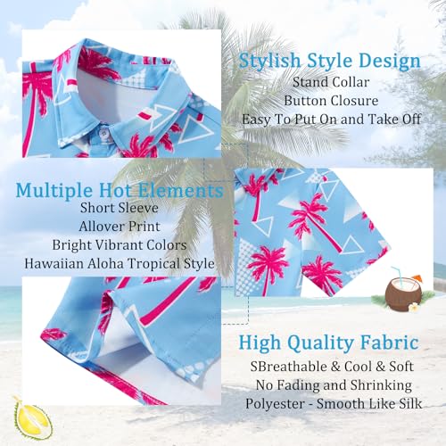 Image of uideazone Boys Hawaiian Shirts Novelty Printed Funky Short Sleeve Button Down Shirt Kids Aloha Luau Shirt 7-14T