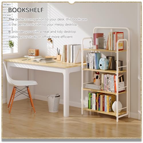 Image of 4NM No Assembly Folding Bookshelf, 4 Tiers Collapsible Book Shelves Open Industrial Foldable Storage Bookcase Shelf for Bedroom, Living Room, Home Office - Natural and White