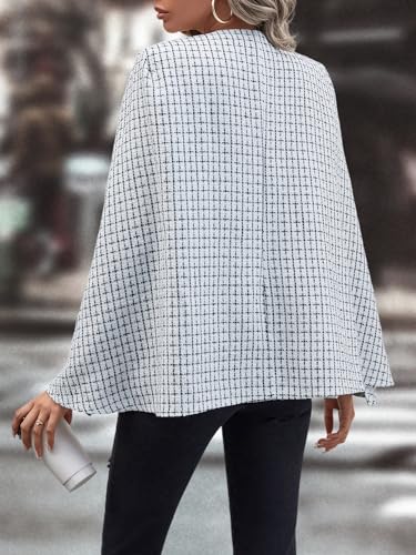 WDIRARA Women's Plaid Print Cloak Sleeve Round Neck Button Front Jacket Blazer Cape Coat2