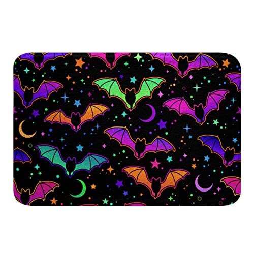 Erosebridal Starry Sky Rug Blue Purple Galaxy Bathroom Rugs 20"x32" Glitter Bats Door Mat for Boys Girls Youth,Stars Moon Halloween Decorations Teal Green Non-Slip Soft Bath Rugs