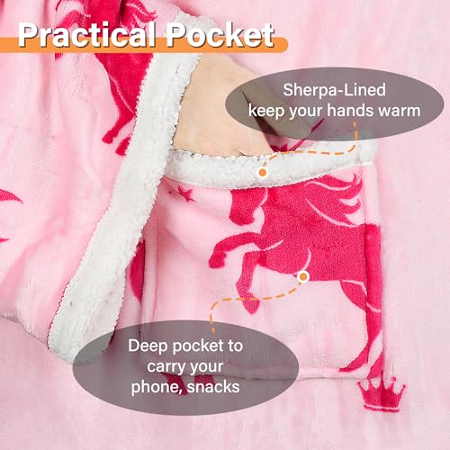 Image of Catalonia Sherpa Wearable Blanket with Sleeves Arms, Comfy Sleeved TV Wrap Blanket, Large Snuggly Throw for Women and Men, Gift for Her,Unicorn