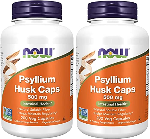 Now Foods Psyllium Husk Caps 500 mg, Non-GMO Project Verified, Natural Soluble Fiber, Intestinal Health, 200 Veg Capsules 2 Pack (200 Count)