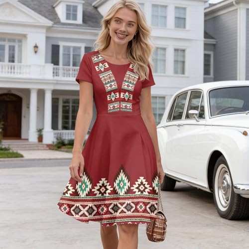 Image of HUGS IDEA Womens Puffy Swing Midi Dress Round Neck Short Sleeve Party A-Line Dresses