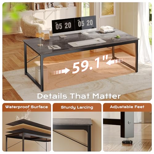 Image of PRAISUN 63 X 29.5 Inch Computer Desk with Deeper Desktop, Gaming Office Writing Work Desk for Home Office, Study, Bedroom, Work from Home, Metal Frame, Grey