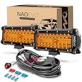 NAOEVO 7 Inch Amber LED Light Bar, 240W 24,000LM Offroad Fog/Driving Lights LED Pods with 2 Leads Wiring Harness Kit, Spot & Flood Work for Truck Boat UTV ATV, 2-Pack (Amber)