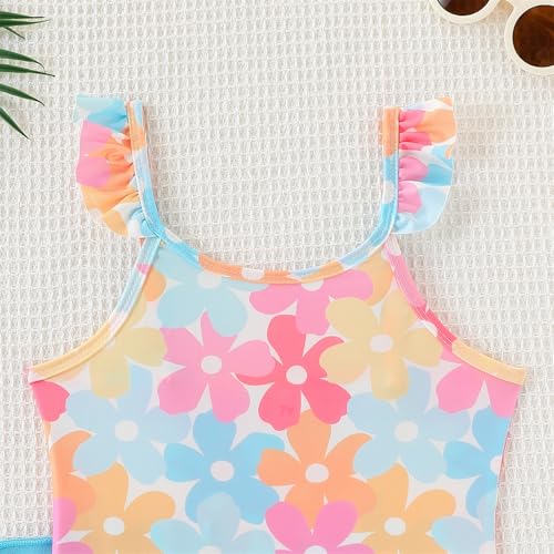 Tween Girl Leopard/Floral Print One Piece Swimsuit with Ruffle Trim & Cover Up Skirt 2 Piece Swimwear Set4