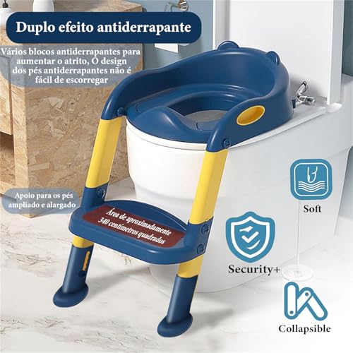 Assento Redutor com Escada, Assento Redutor, Potty Training Seat, Redutor de Assento, Azul-amarelo,