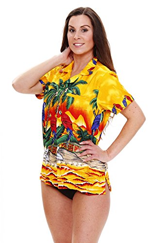Funky Hawaiian Blouse, Parrot, Yellow, Xl #TOP3