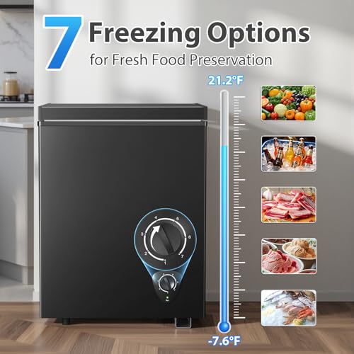 Image of LifePlus 3.5 Cu.Ft Small Deep Freezer, 7-Temp Adjustable Chest Freezer with Removable Basket, Ultra-Quiet, Energy Saving, Top Open Door for Apartment, Garage, Office
