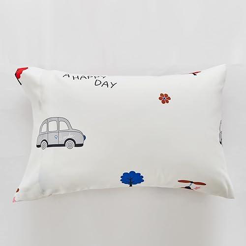 Miniatura 7 de Juego de ropa de cama de 4 piezas para bebés niñas y niños, bonito estampado de coche y árbol en blanco, incluye edredón, sábana encimera, sábana