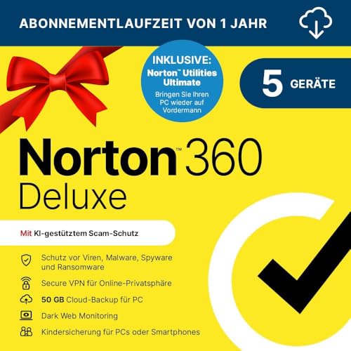 Norton 360 Deluxe inkl. Utilities Ultimate 2025 | 5 Geräte | 1 Jahr | Aktivierungscode per Email
