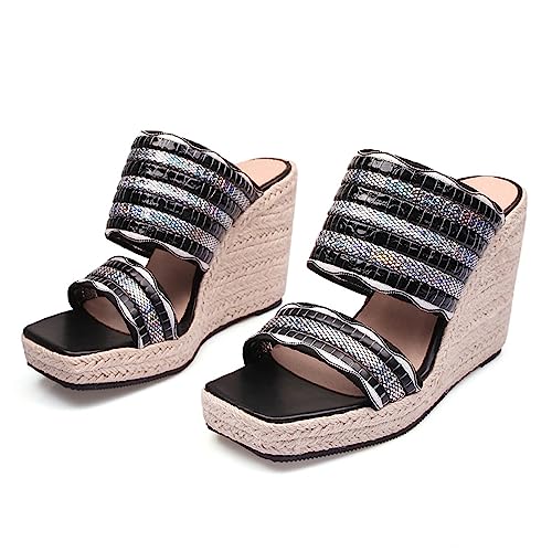 Sandales compensées habillées femmes sandales talons hauts bout carré grande taille