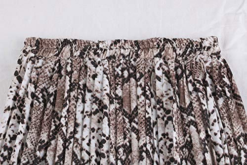 ebossy Women's Snakeskin Leopard Print Elastic Waist A-Line Pleated Long Skirt4