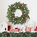 Christmas Wreath with Lights 24 Inch Real Touch Pine Wreath with Red Berries/Pine Cone Prelit Christmas Wreaths for Front Door Outdoor Christmas Decorations Winter Wreath for Windows Indoor Holiday