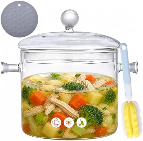 Glass Cooking Pot for Stove Top, 4L Borosilicate Clear Glass Pot ...