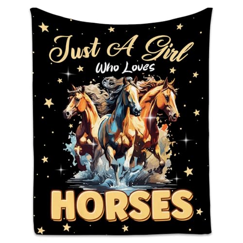 Horse Blanket - 40x50 Inches Cute Throw Blanket for Kids - Black Soft Fuzzy Blankets for Couch & Office