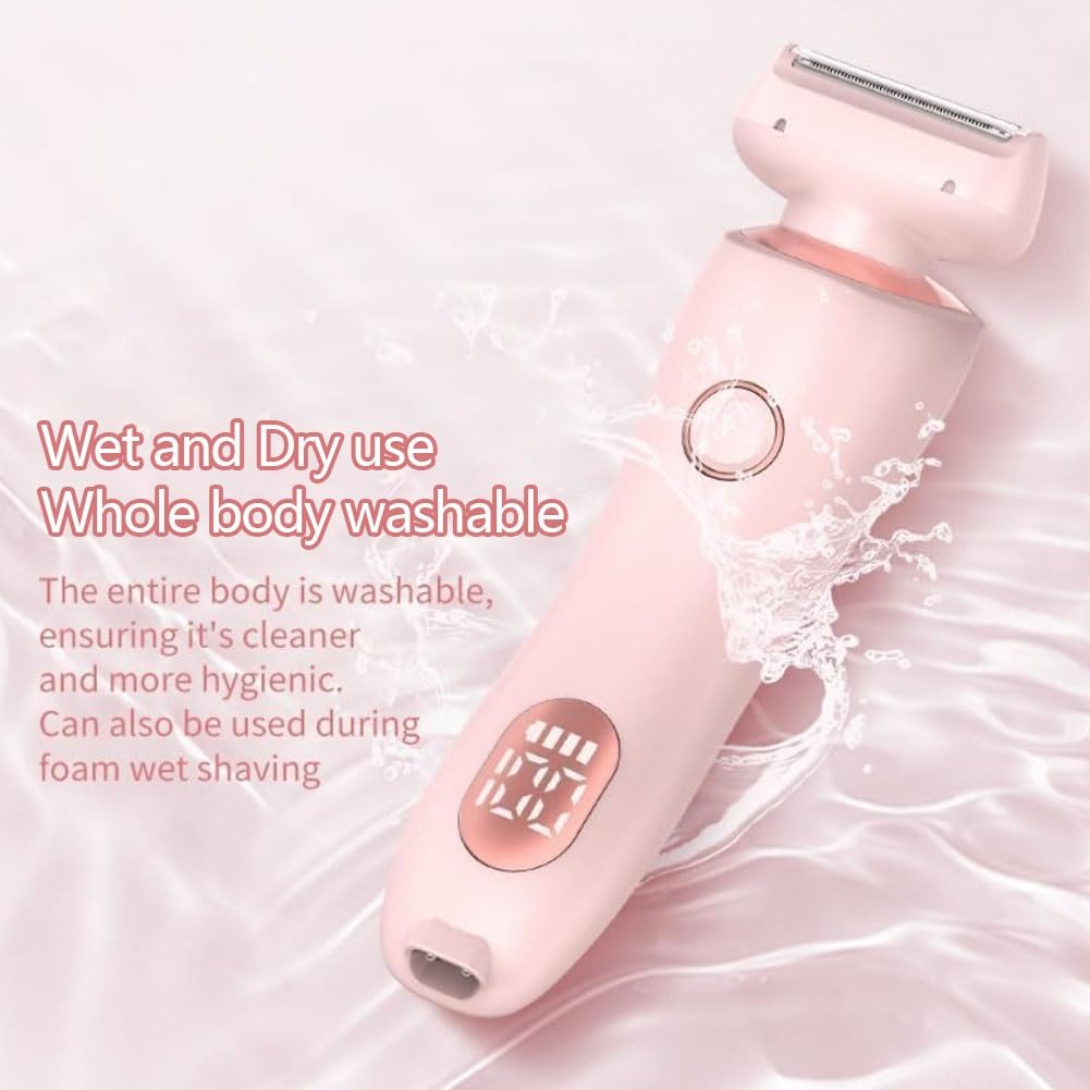 2-in-1 Elektrorasierer für Damen, Rasierer, Elektrorasierer, Damenrasierer, digitales Display, Rasierer, Nass- und Trockenanwendung, für Achsel/Beine/Arme (Rosa)