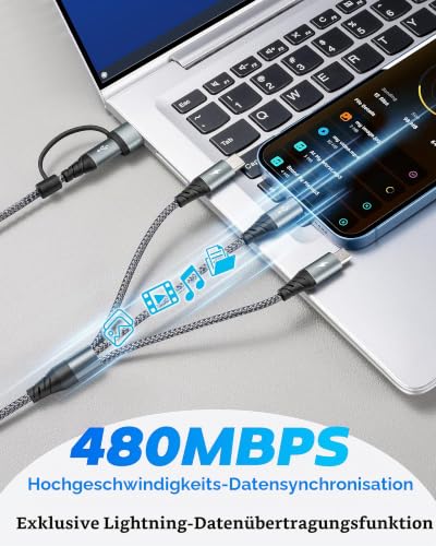 Miger 5 in 1 Multi Ladekabel,USB A/C Multi USB Kabel mit Datenübertragung – Ansicht 7