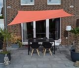 Schmutz und Wasser abweisend Floracord 06-77-07-39 Vierecksonnensegel mit Regenschutz 2,5 x 3 m inklusive Zubehör mit dauerelastischen Spanngurten, Terracotta, orange