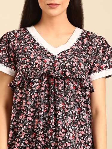 Image of Rupa Jon Aishwarya Women Short Printed Nighty in Premium Cotton Blend Fabric, Midi Length, Night Dress, Three-Fourth Length for Comfortable Everyday Wear
