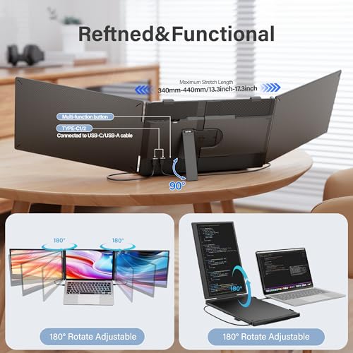 Image of Laptop Screen Extender Monitor Portable,14.1 inch Ultra Thin 1080P FHD Lightweight Triple Screen,Portable Monitor for Laptops,Fit for 13-17 inch Laptop,Plug & Play Compatiable with Win /Mac /Chrome /Android
