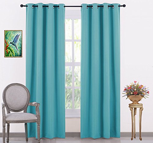 Image of JUPON Energy Saving Extra Wide Blackout Curtains for Bedroom with 3 Layers Weaving Technology, Set of 2 (54 x 108 inch - Cyan)