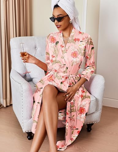 Image of Ekouaer Silk Robes for Women Long Satin Bride Bridesmaid Wedding Party Robes Lightweight Sexy Sleepwear with Pockets