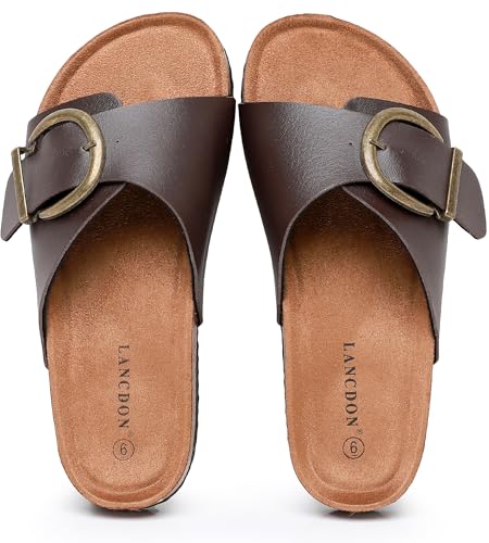 Image of Sandals Women Wide Width, Cork Footbed Arch Support Summer Beach Slide Sandals, Adjustable Strap for Wide Feet