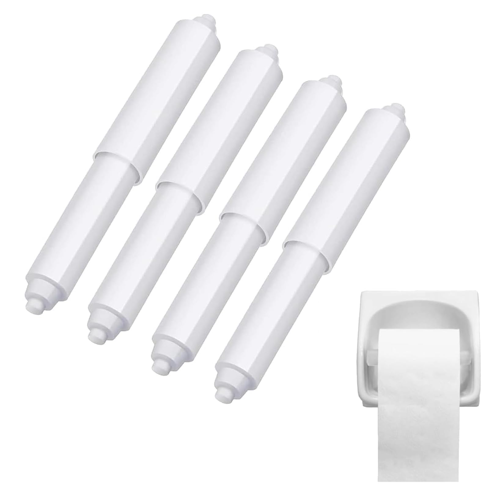 4 Pcs Plastic Toilet Tissue Roll Holder, Toilet Paper Holder, Toilet Roll Holder Insert, Spring Loaded Toilet Roll Holder Insert in Bathroom Replacement Roller Spring Loaded Spindle for WC (White)
