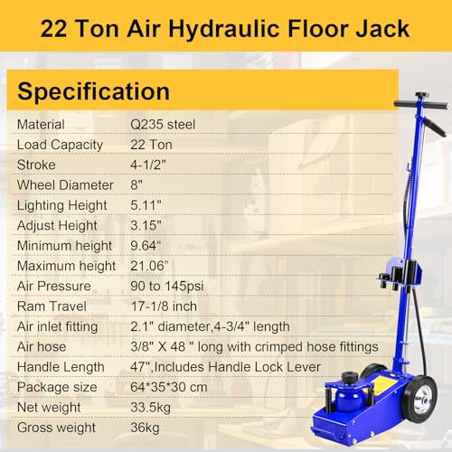 MOTOOS 22 Ton Air Hydraulic Floor Jack