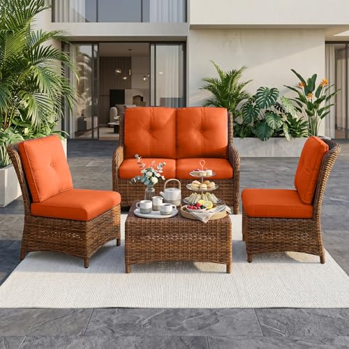 Image of Luxury 4 inch Thick Outdoor Cushion Set of 10 - 22x24 Patio Furniture Cushions with 28D High-Density Foam, Water-Resistant & Fade-Resistant Fabric, Removable Covers for Patio Furniture Sofa Couch -Orange