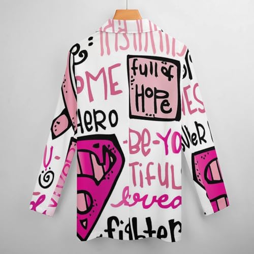 Pink Ribbon Flag Breast Cancer Awareness-1 Blazers for Women Fashion Business Casual Office,Elegant Jacket Coat with Pockets3