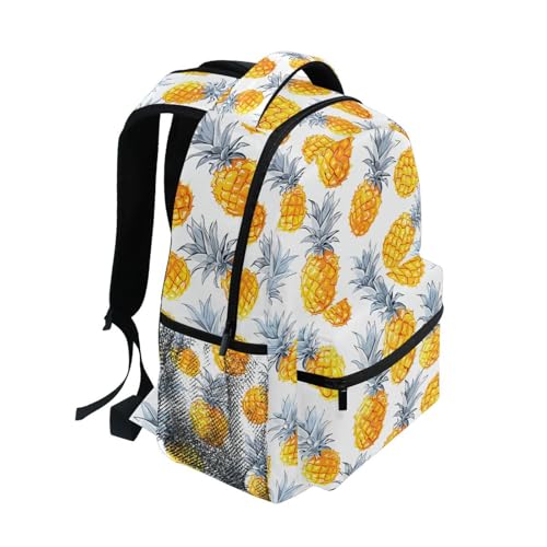 White Pineapple Yellow Backpack for School Boys Girls Adults Kids Bookbag Laptop Bag 15L2
