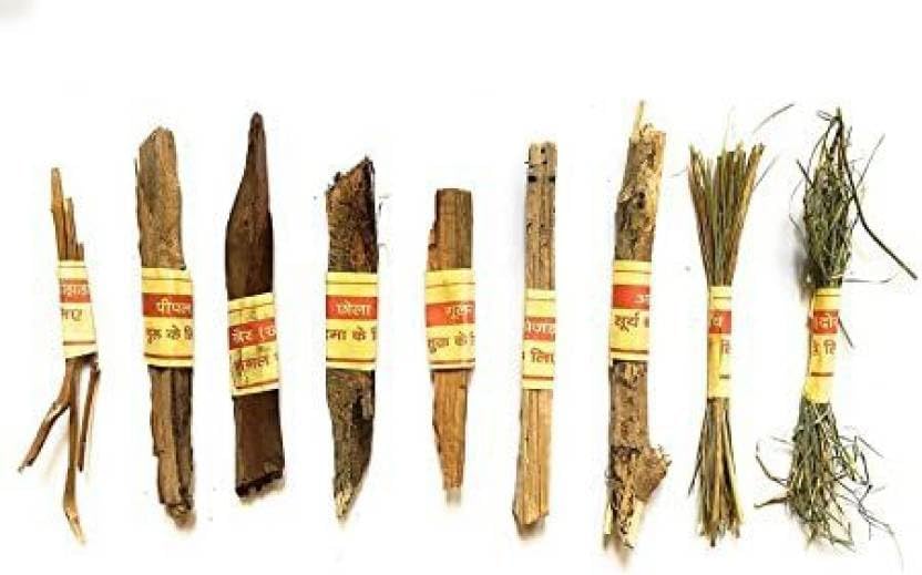 Generic Navgrah Shanti Samidha Wooden Sticks, 9 Different Types - Related to 9 Planets, Vastu Pooja (Pack of 9)