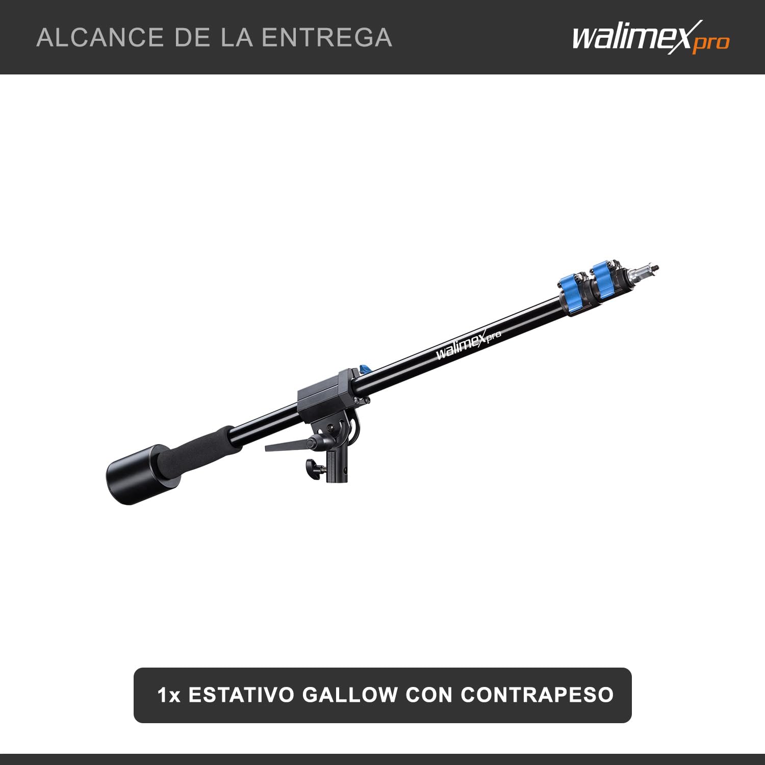 Walimex pro Brazo (contrapeso 70-183 cm, pluma, brazo de extensión, cabeza giratoria, pluma de aluminio de 3 secciones, ajustable en altura y longitud, capacidad de carga de 2 a 5 kg), negra