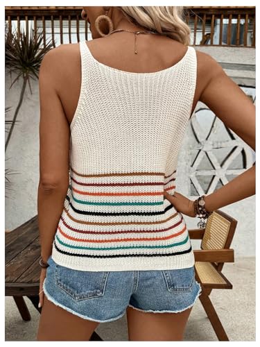 SweatyRocks Women's Colorful Striped V Neck Knitted Cami Tops Sleeveless Spaghetti Strap Tank Tops2