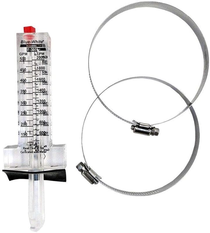 BLUE WHITE F-30400P 316 SS Float Material, 4" Size, 75 PSI MAX. Pressure, 79-400 GPM Flow Range, Acrylic Material, F-300 Series, Flow Meter, Horizontal, Neoprene O-Ring