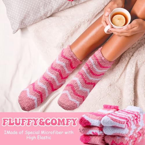 Image of Unittype 24 Pairs Fuzzy Socks Bulk Women Pink Fluffy Socks Soft Cabin Comfy Plush Warm Slipper for Winter Valentines Day