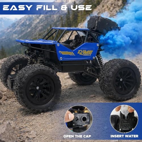 Image of Remote Control Rock Crawler Monster Truck for Kids with Mist Spray & Smoke Effect | Rechargeable Off-Road All Terrain RC Car with Spring Shockers | High Speed Climbing Toy Car (Color As Per Stock)