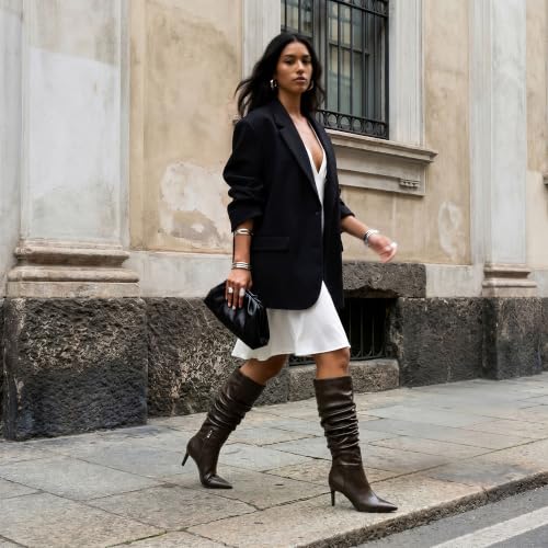 Image of Easyfox Knee High Boots Women Pointed Toe Stiletto Heel Tall Boots | Side Zipper,3 In Stiletto Heel,Fall Spring Winter Fashion Dress Tall Boots,Evening Bridal office Long Boots
