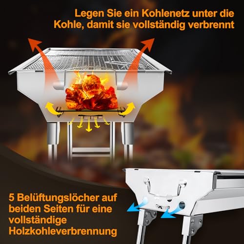 AGM Holzkohlegrill Camping Grill Holzkohle,Klappgrill Tragbarer Grill,Für Camping Garten Picknick Party, 73x 33x 71 cm, für 5-10 Personen – Bild 6