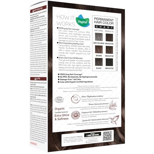Image of Vegetal Safe Color Dark Brown 3.0, 70ml. (Pack of 2) Permanent Gel Hair Colour, Organic Herbs Blend, Chemical-Free, 100% Grey Coverage