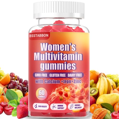 BSSTABBON Women's Multivitamin Gummies Peach Flavor, Contains 6 Essential Vitamins (Vitamin A,B6,B12,C, D, E) and Multiple Mineral Values for Skin, Hair, Energy, Immune, Bone(60 Gummies) (60 Count)