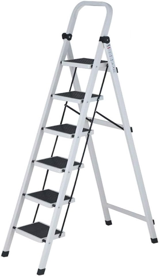 CHQYY Ladder- Home Ladders Folding Carbon Steel 6-step Ladder Multi-function Ladder Herringbone Ladder (Color : Silver)